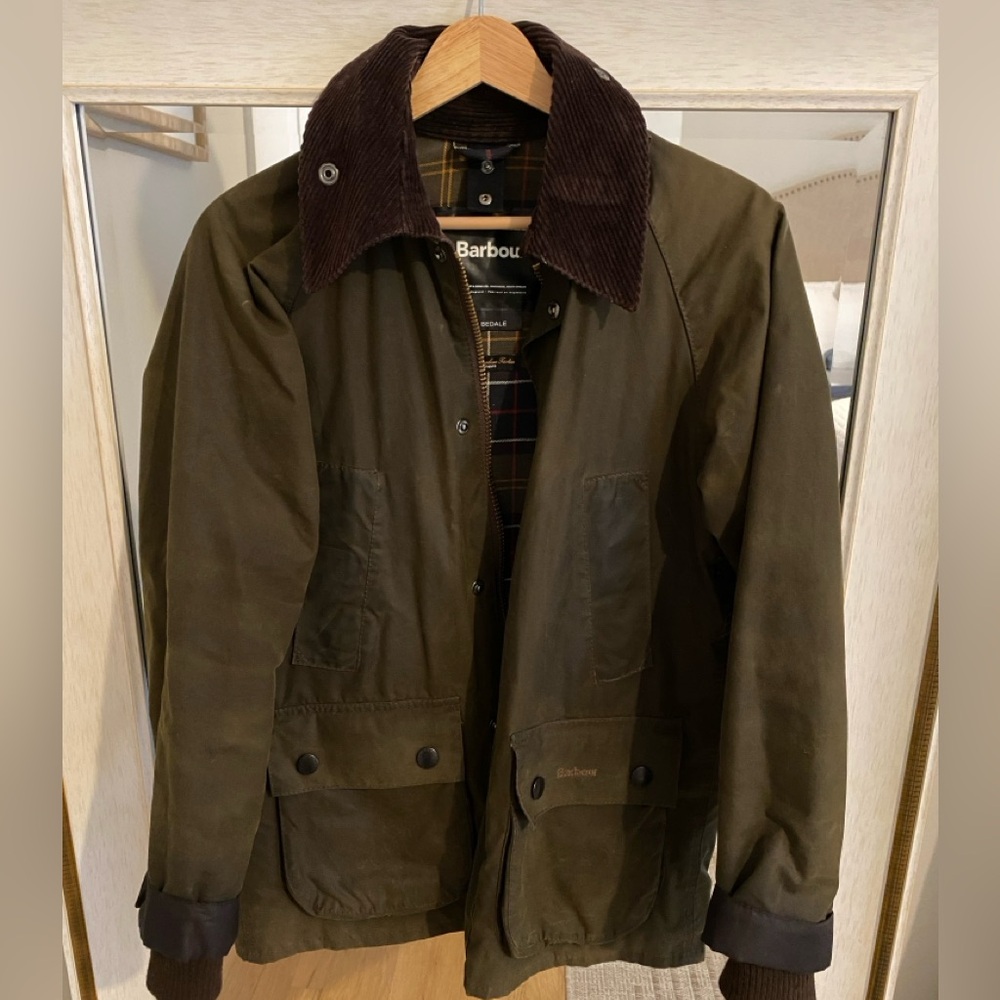 Barbour Olive Wax Jacket with Corduroy Collar